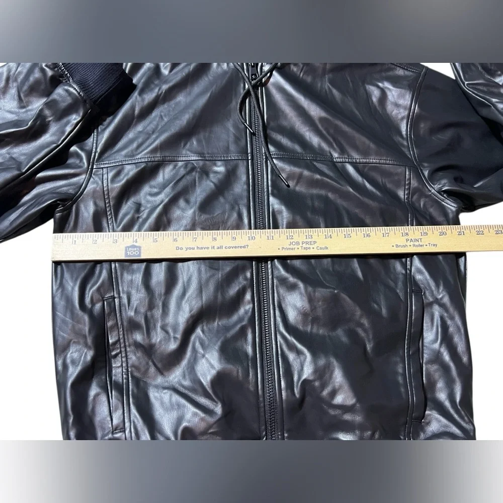 Mode of‎ One Black Faux Leather Hooded full Zip Jacket Men’s Small long sleeve